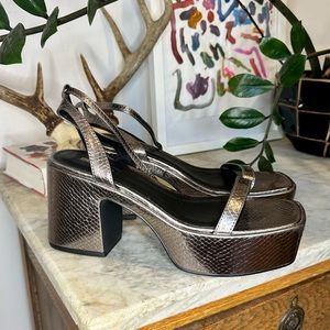 Topshop flatform platform strappy sandal in metallic snakeskin